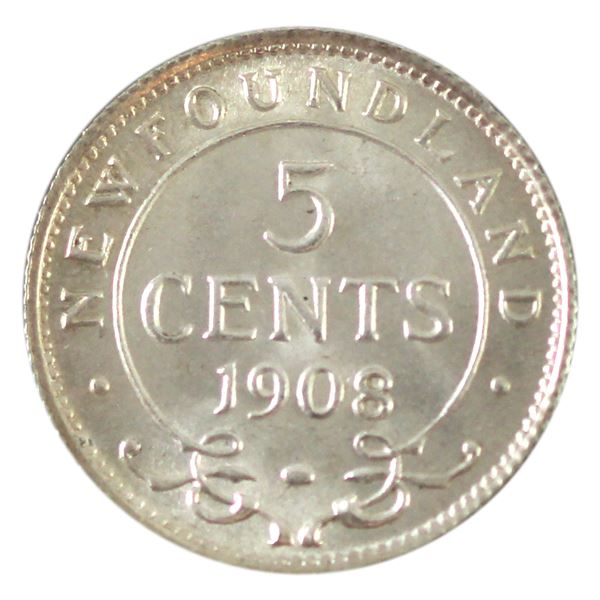 Newfoundland 5-cent 1908 Choice Brilliant Uncirculated (MS64)