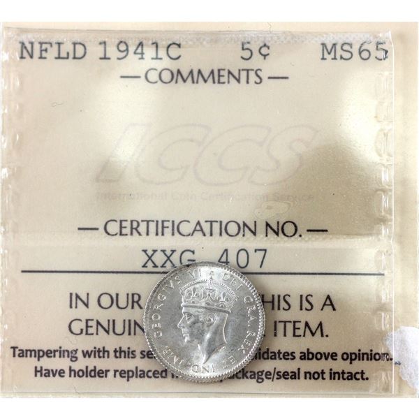 Newfoundland 5-cent 1941c ICCS MS65