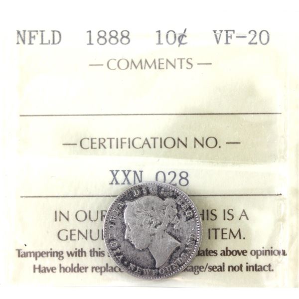 Newfoundland 10-cent 1888 ICCS VF20