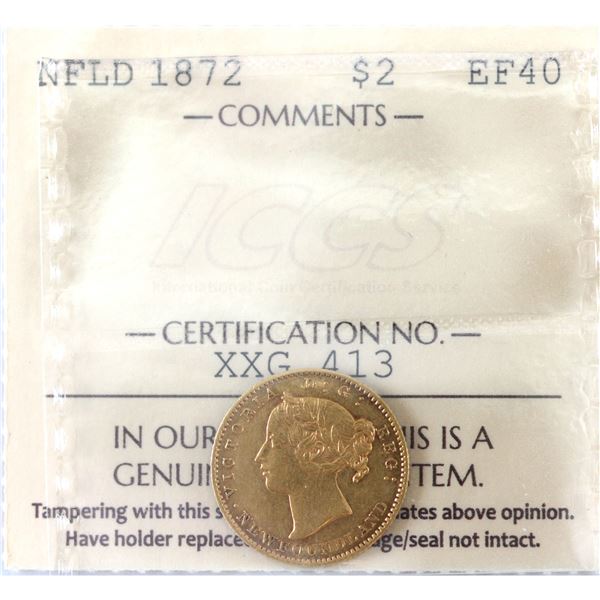 Newfoundland Gold $2 1872 ICCS EF40