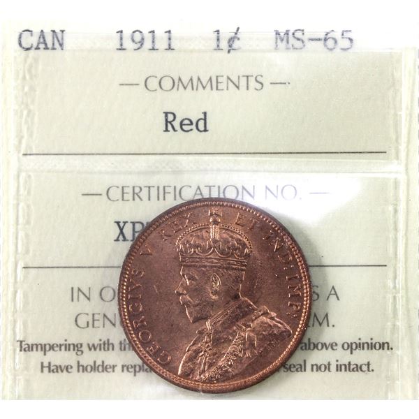 1-cent 1911 ICCS MS65 Red