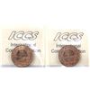 Image 2 : 1-cent 1911 & 1913 ICCS MS64 Red. 2pcs.