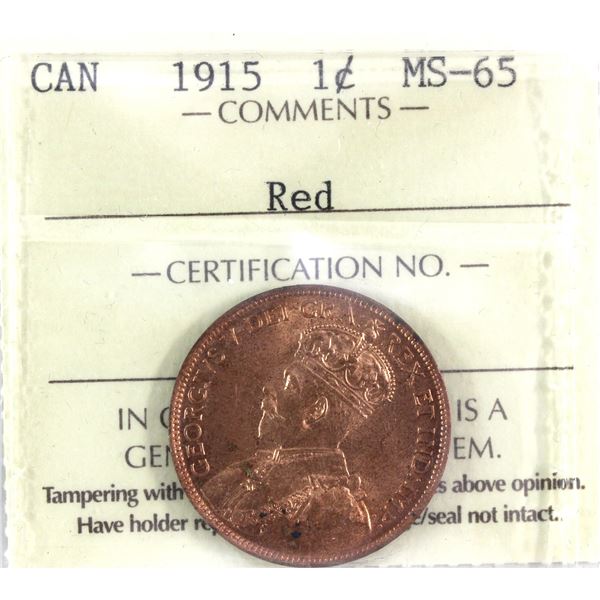 1-cent 1915 ICCS MS65 Red. Attractive Radiant Lustre Throughout