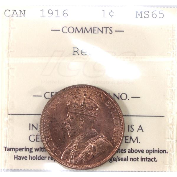 1-cent 1916 ICCS MS65 Red