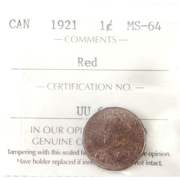 1-cent 1921 ICCS MS64 Red