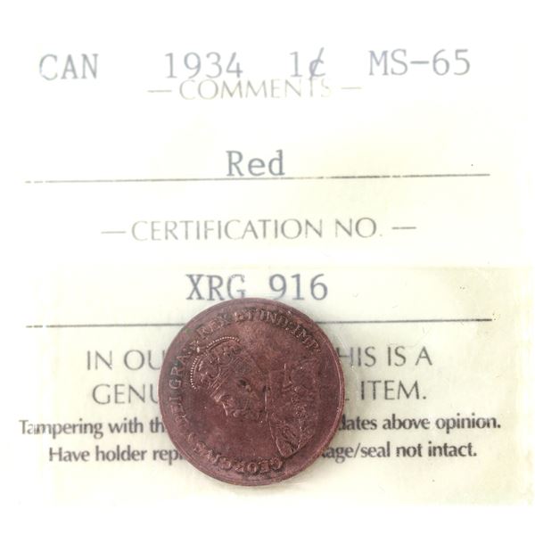 1-cent 1934 ICCS MS65 Red
