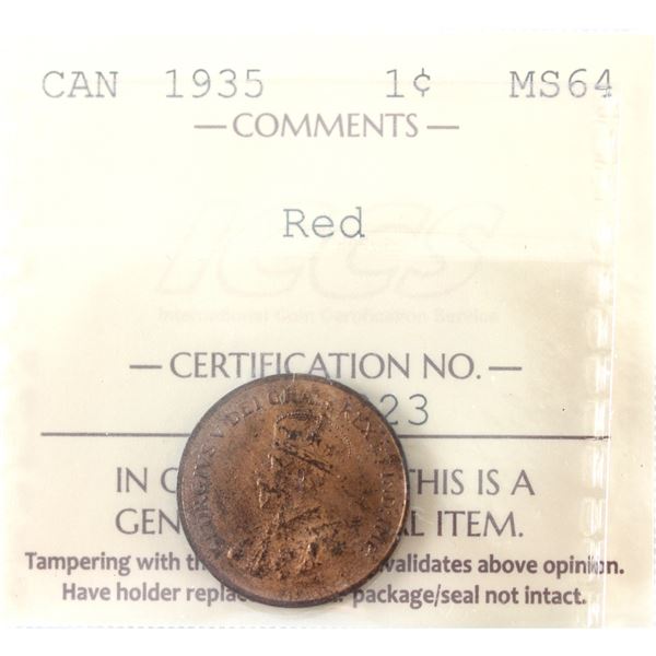 1-cent 1935 ICCS MS64 Red