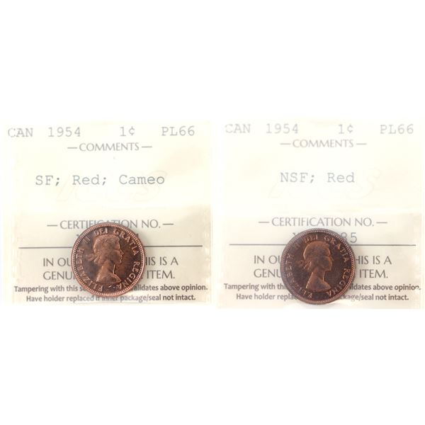 1-cent 1954 NSF (Scarce) & 1954 SF Cameo ICCS PL66 Red. 2pcs.