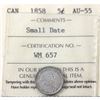 Image 1 : 5-cent 1858 Small Date ICCS AU55