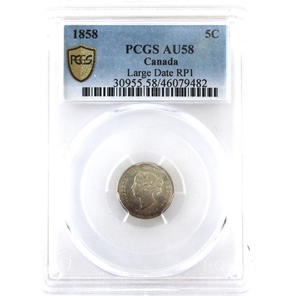 5-cent 1858 Large Date RP1 PCGS AU58