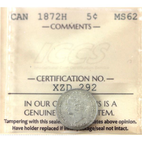 5-cent 1872H ICCS MS62