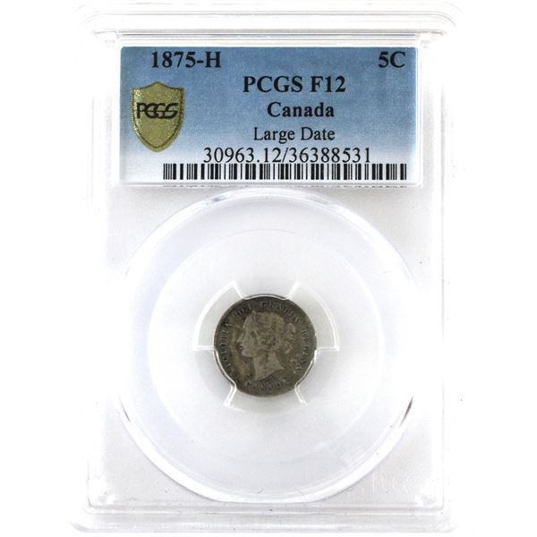5-cent 1875H Large Date PCGS F12
