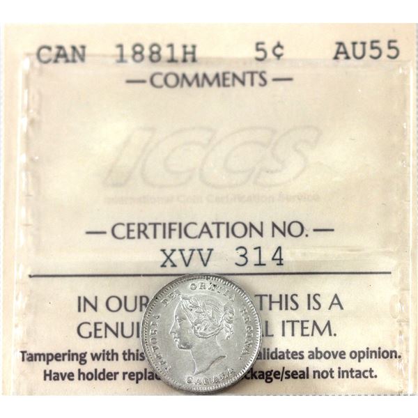 5-cent 1881H ICCS AU55