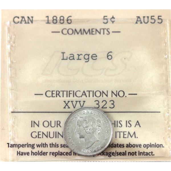 5-cent 1886 Large 6 ICCS AU55