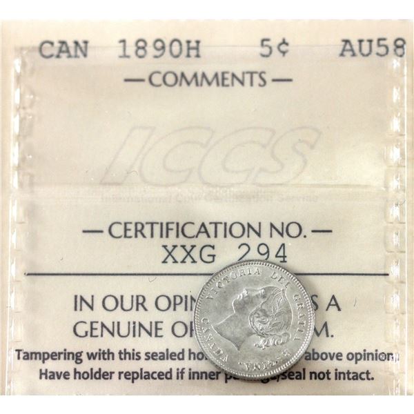 5-cent 1890H ICCS AU58
