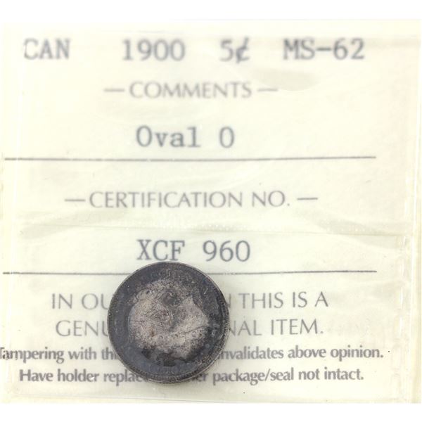 5-cent 1900 Oval 0 ICCS MS62
