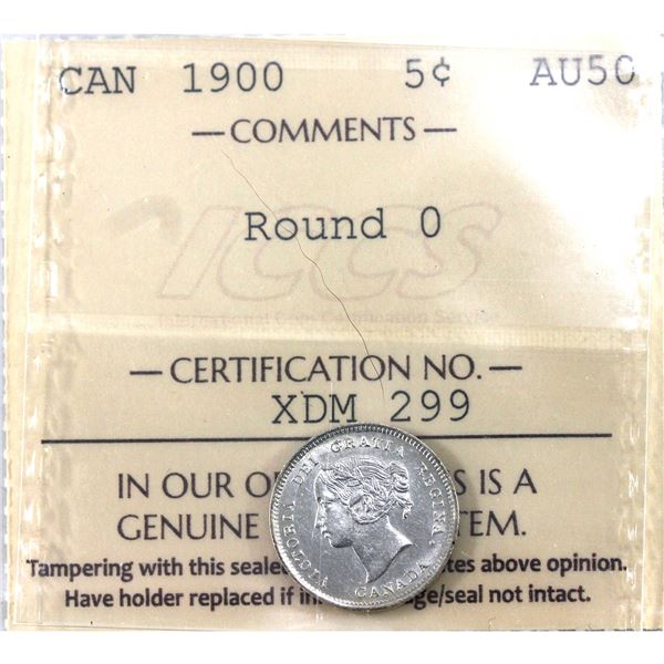 5-cent 1900 Round 0 ICCS AU50