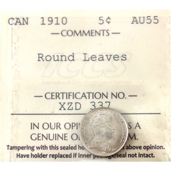 5-cent 1910 Round Leaves ICCS AU55