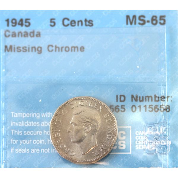 5-cent 1945 Missing Chrome CCCS MS65