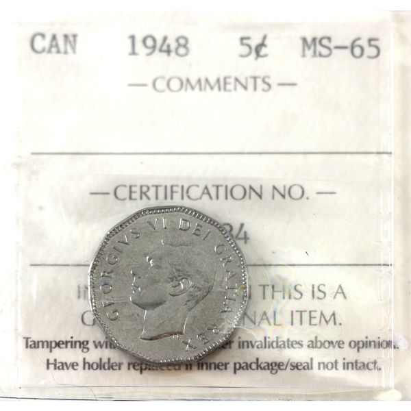 5-cent 1948 ICCS MS65