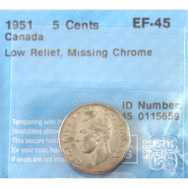 5-cent 1951 Low Relief, Missing Chrome CCCS EF45