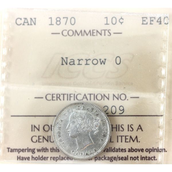 10-cent 1870 Narrow 0 ICCS EF40