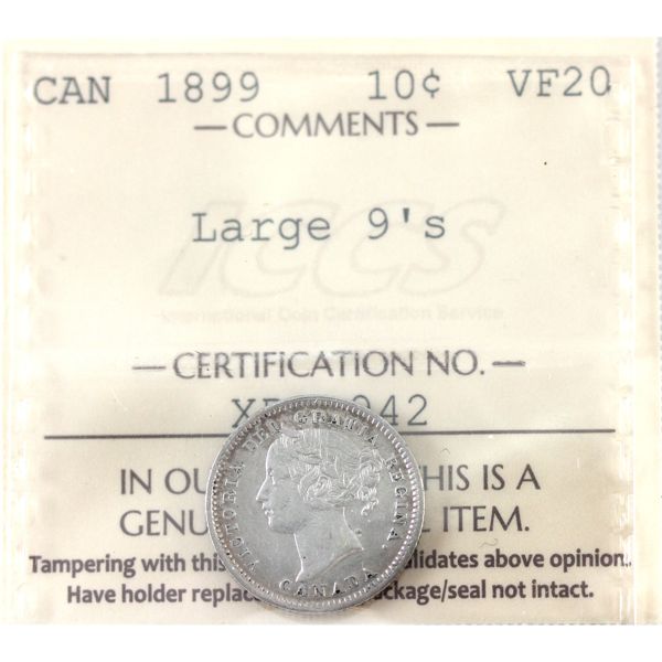 10-cent 1899 Large 9's ICCS VF20