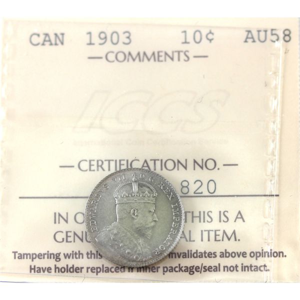 10-cent 1903 ICCS AU58