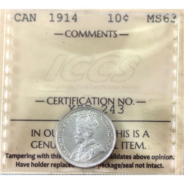 10-cent 1914 ICCS MS63