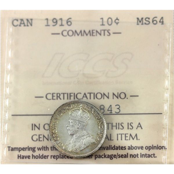 10-cent 1916 ICCS MS64