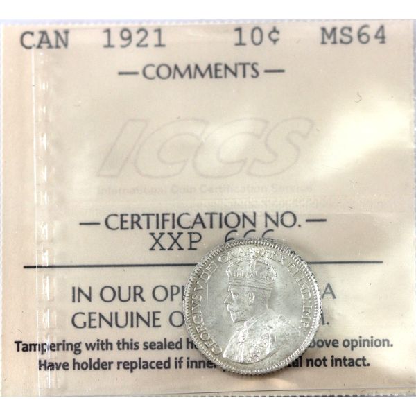 10-cent 1921 ICCS MS64