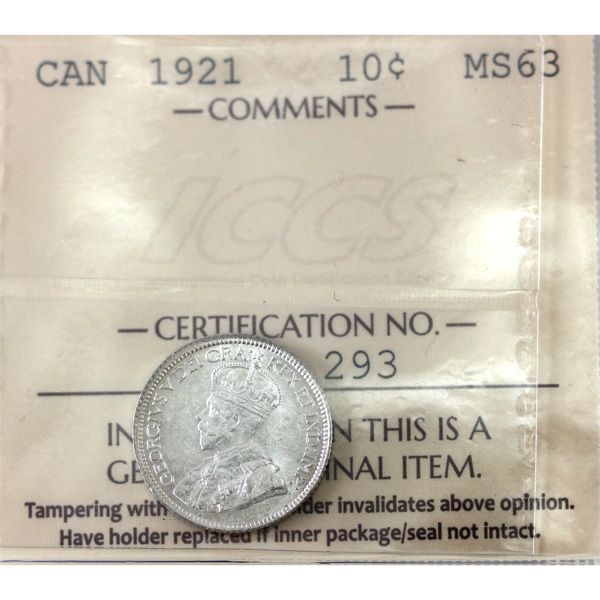 10-cent 1921 ICCS MS63