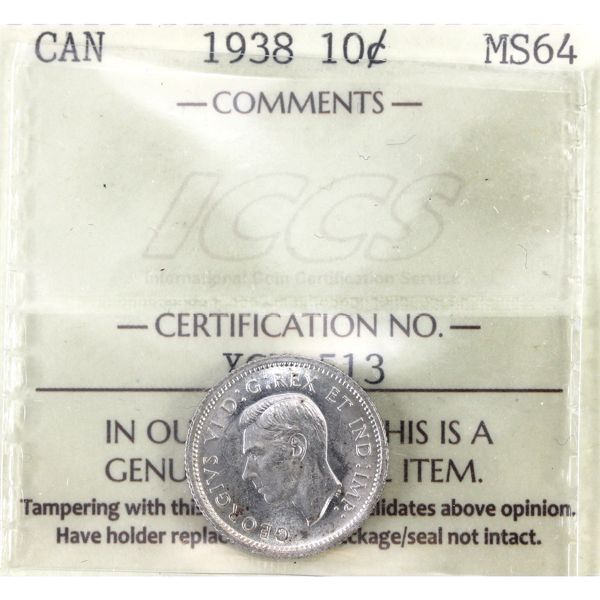 10-cent 1938 ICCS MS64