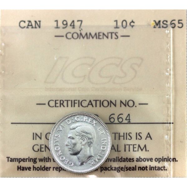 10-cent 1947 ICCS MS65