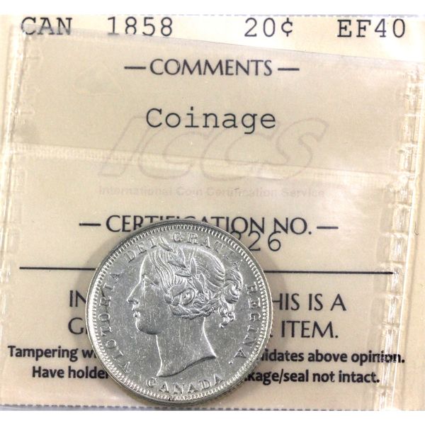 20-cent 1858 Coinage ICCS EF40
