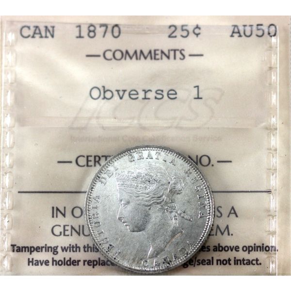 25-cent 1870 Obverse 1 ICCS AU50