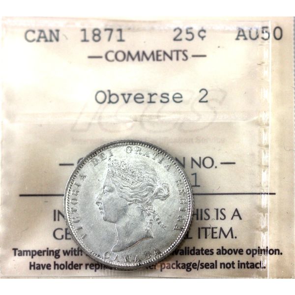 25-cent 1871 Obverse 2 ICCS AU50