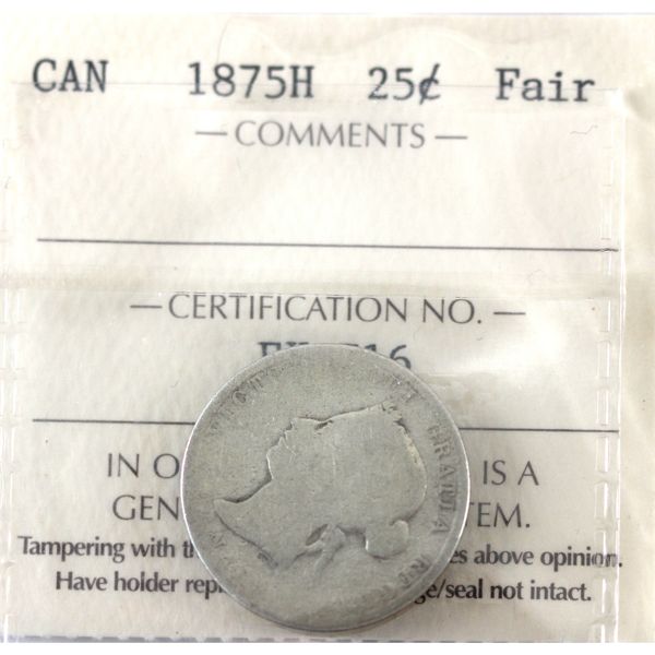 25-cent 1875H ICCS Fair. *KEY DATE*  Clear date, great for someone looking to complete a collection.
