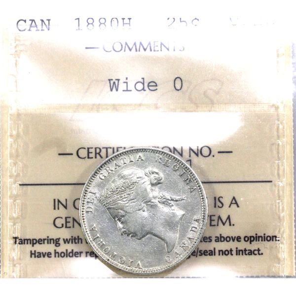 25-cent 1880H Wide 0 ICCS VF30. Bright White with Lustre. Nice Mid-Grade Example of Key Variety