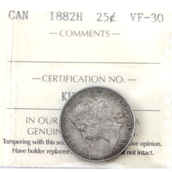 25-cent 1882H ICCS VF30