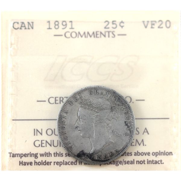 25-cent 1891 ICCS VF20