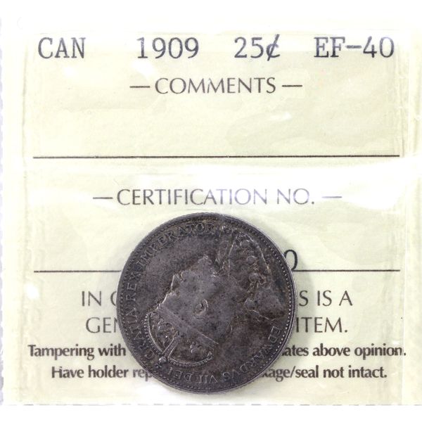 25-cent 1909 ICCS EF40. Deep Russet Hues