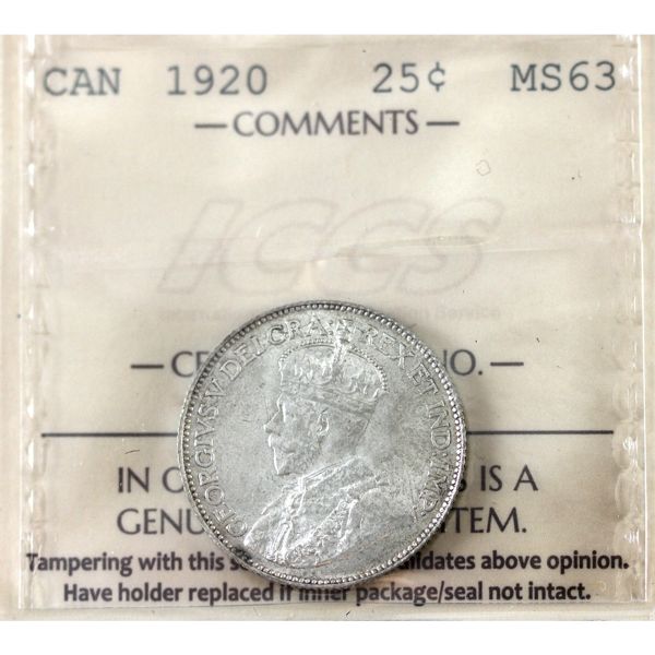 25-cent 1920 ICCS MS63