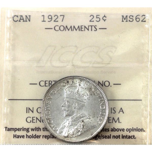25-cent 1927 ICCS MS62