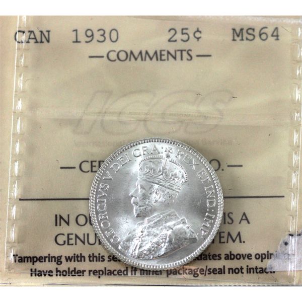 25-cent 1930 ICCS MS64