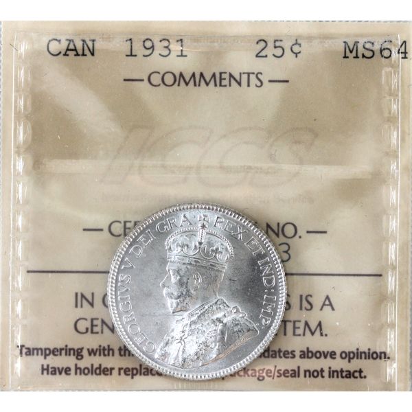 25-cent 1931 ICCS MS64