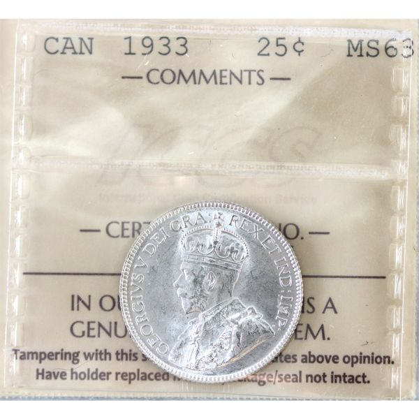25-cent 1933 ICCS MS63