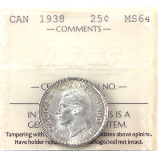 25-cent 1938 ICCS MS64