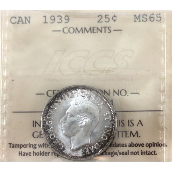 25-cent 1939 ICCS MS65