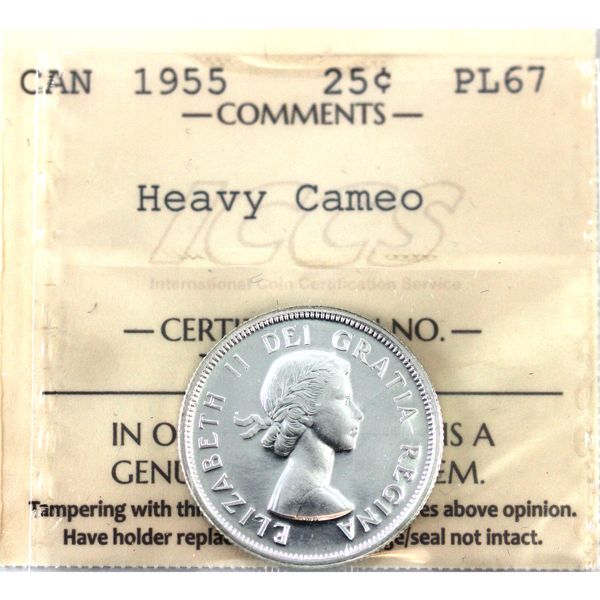 25-cent 1955 ICCS PL67  Heavy Cameo